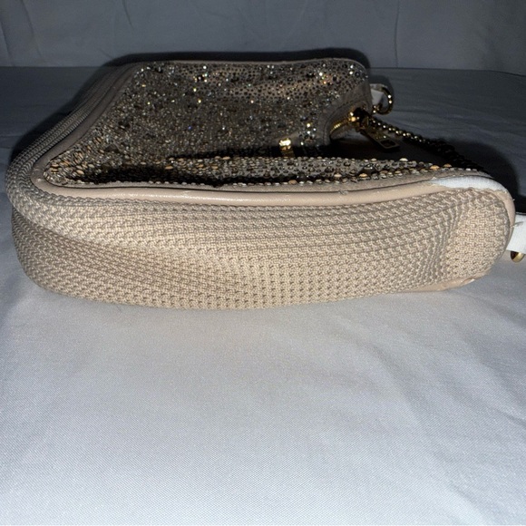 Steve Madden Rhinestone Shoulder Bag Crystal Evening Purse Crossbody Gold Stud - Picture 5 of 13